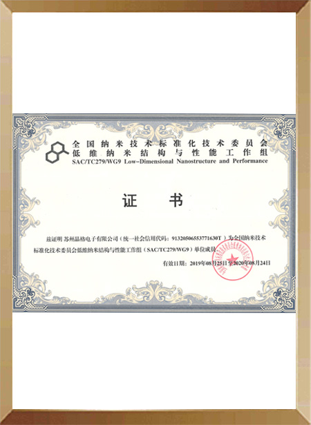 国家低纬纳米工作组单位成员证书