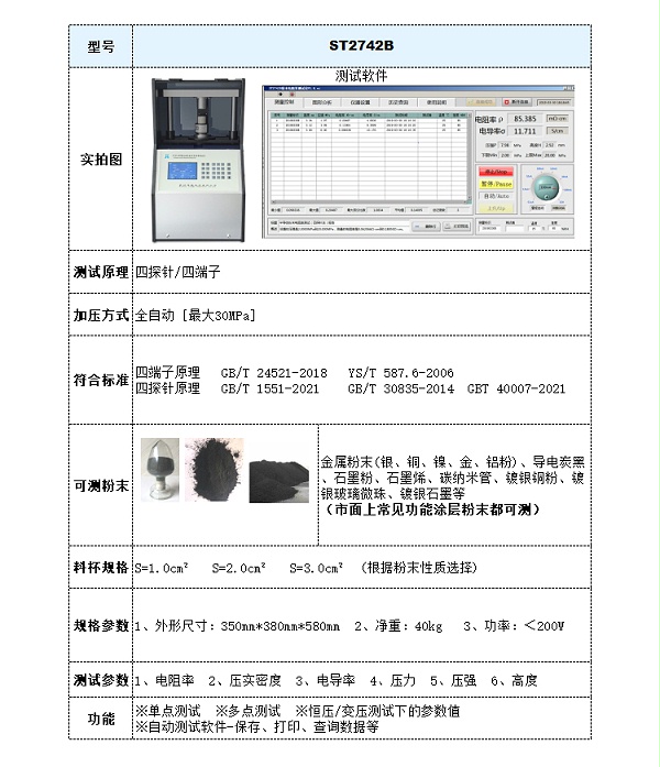 ST2742B全自动功能涂层粉末电阻率测试仪-参数