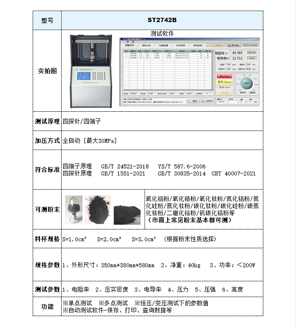 ST2742B金属陶瓷粉末电阻率测试仪-参数