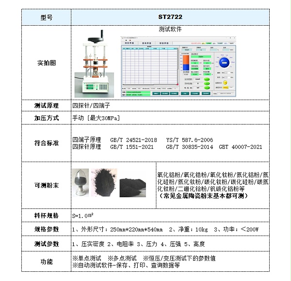 ST2722金属陶瓷粉末压实密度测试仪-参数