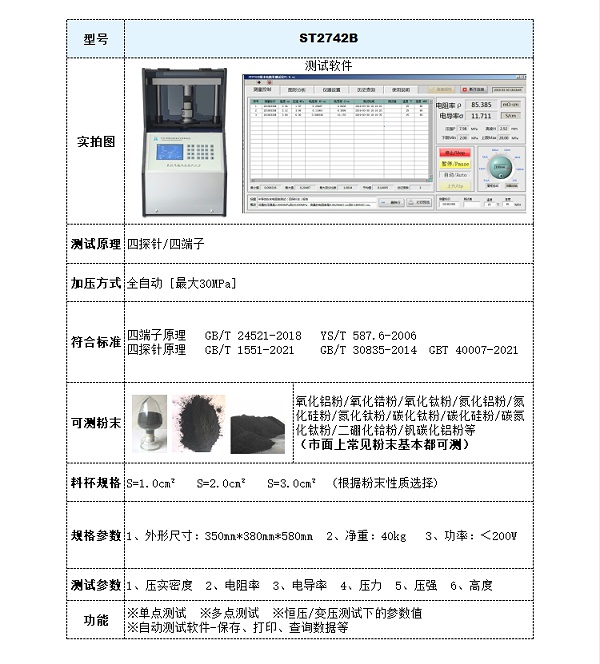 ST2742B金属陶瓷粉末压实密度测试仪-参数