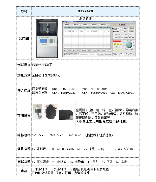 ST2742B自动功能涂层粉末压实密度测试仪-参数