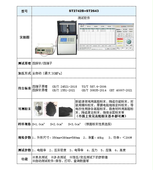 ST2742B+ST2643高阻粉末电阻率测试仪-参数