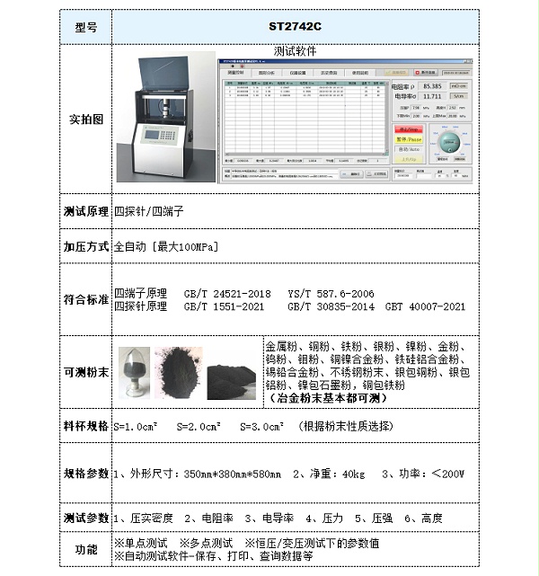 选型参数表-冶金粉末压实密度测试仪-ST2742C