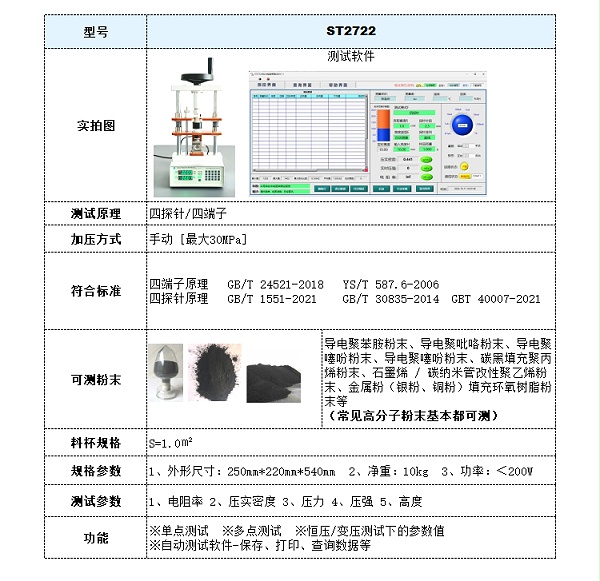 ST2722半自动高分子粉末电阻率测试仪-参数