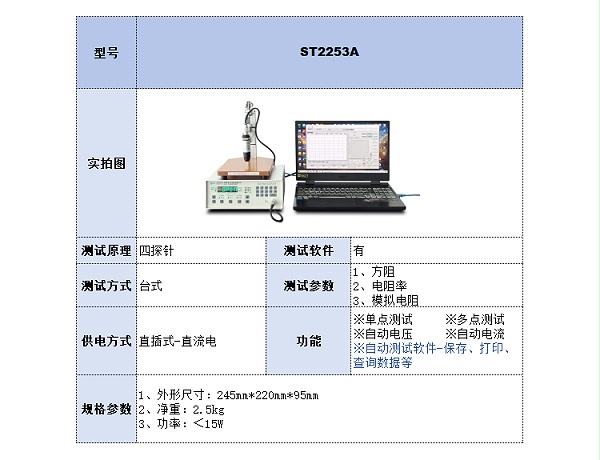 选型参数表-ST2253A四探针测试仪